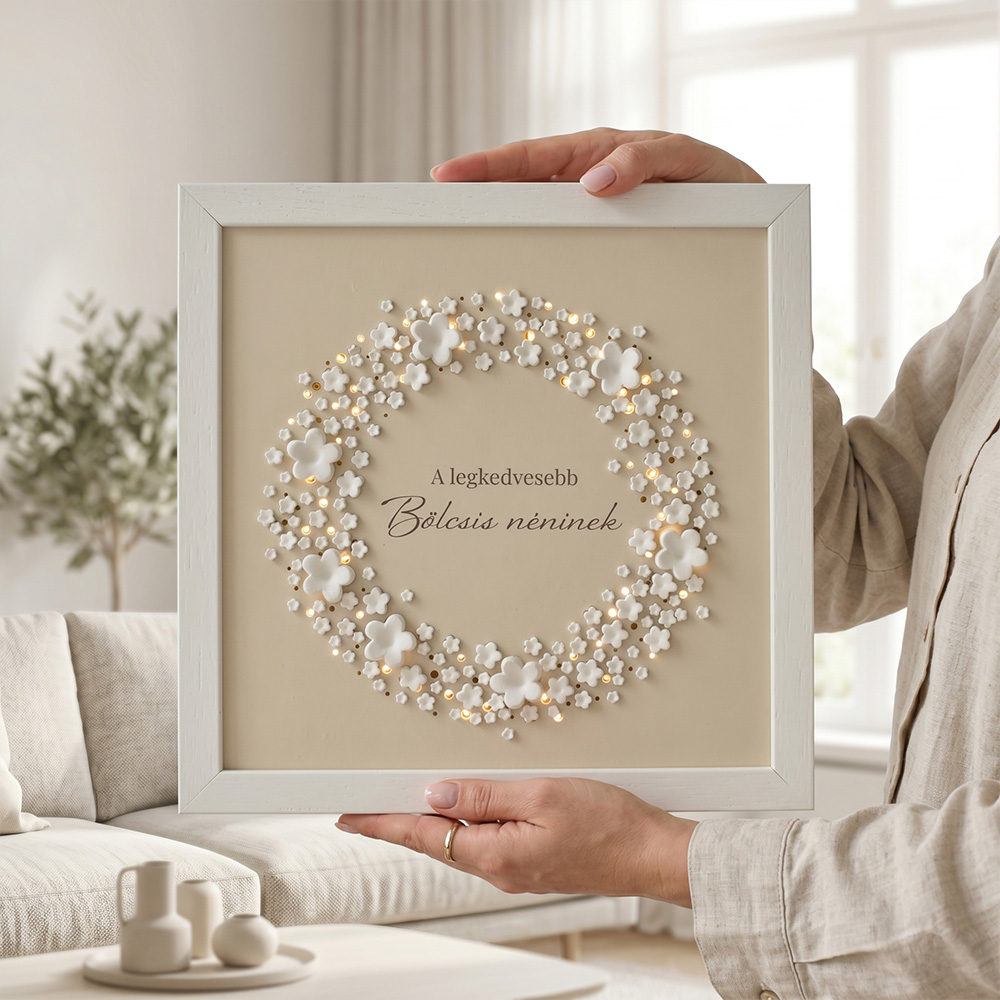 Búcsúajándék pedagógusoknak – világító virágkoszorús kép ballagásra