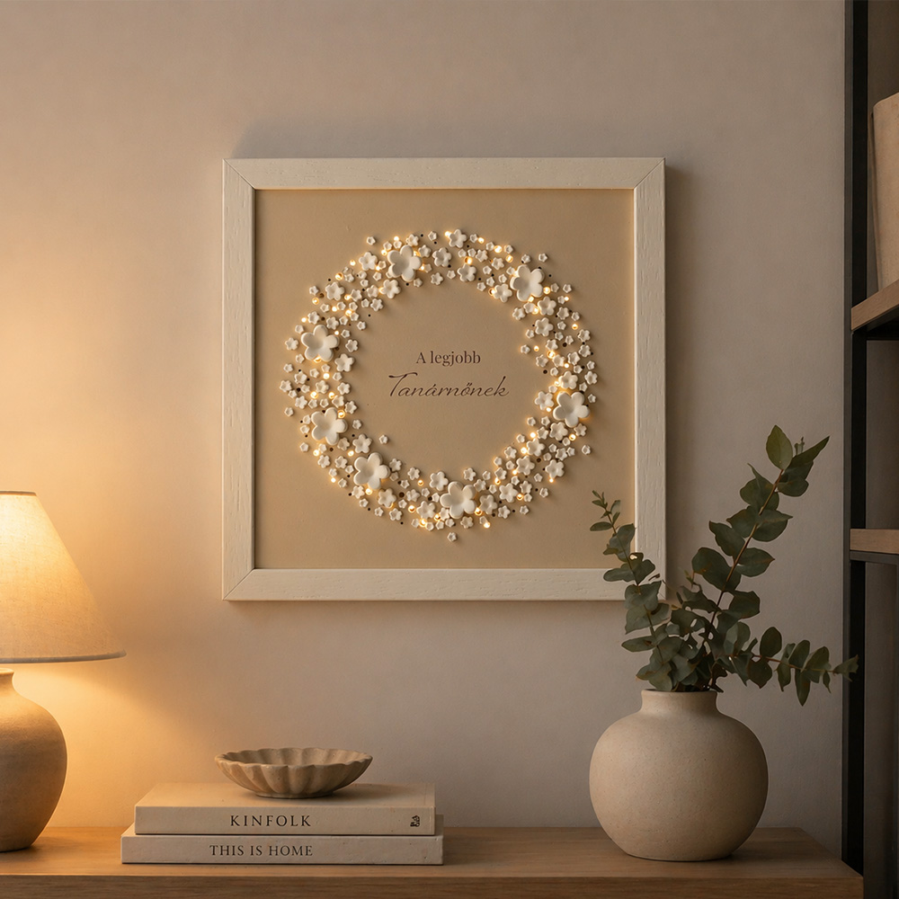 Búcsúajándék pedagógusoknak – világító virágkoszorús kép ballagásra