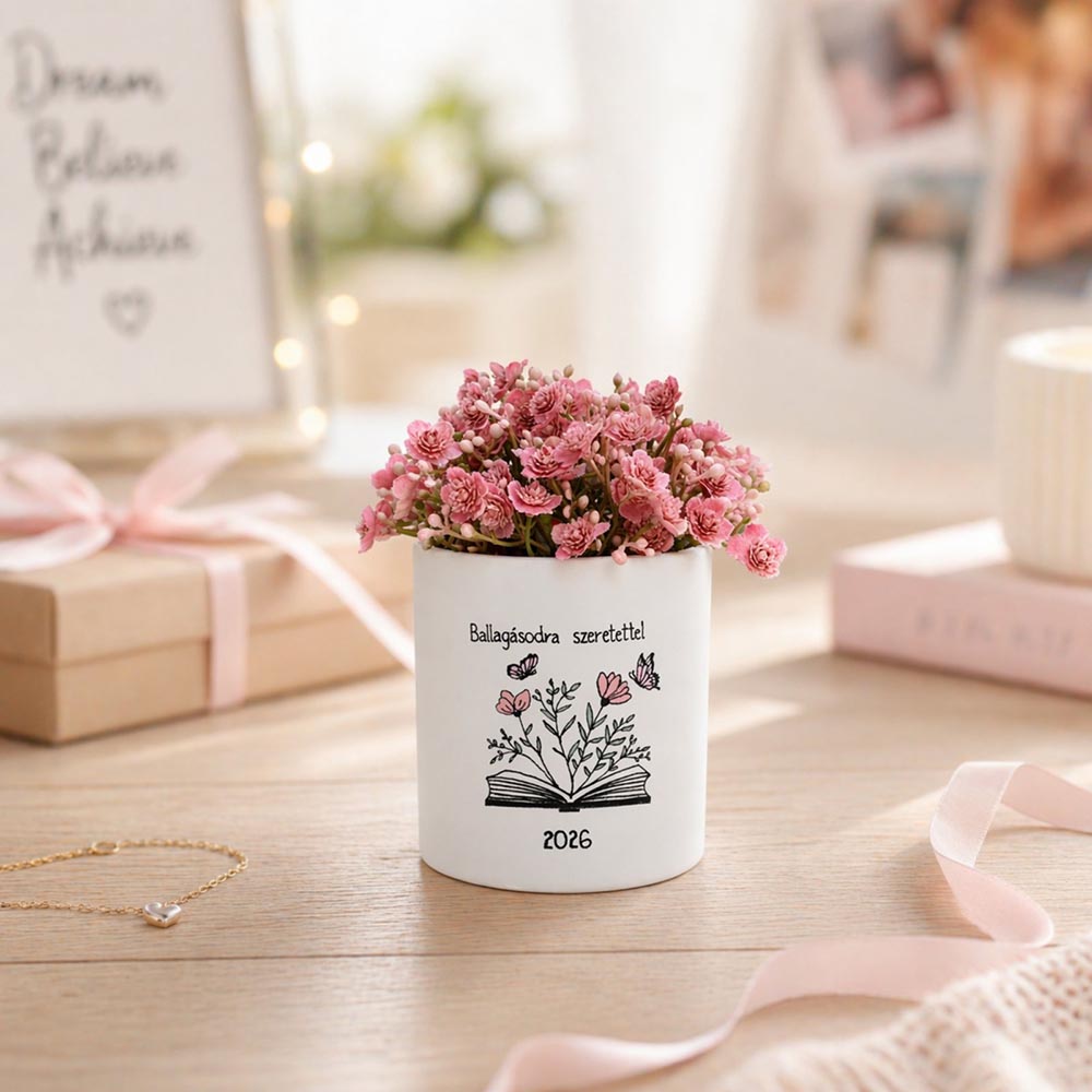 Egyedi ballagási ajándék - kaspó művirággal