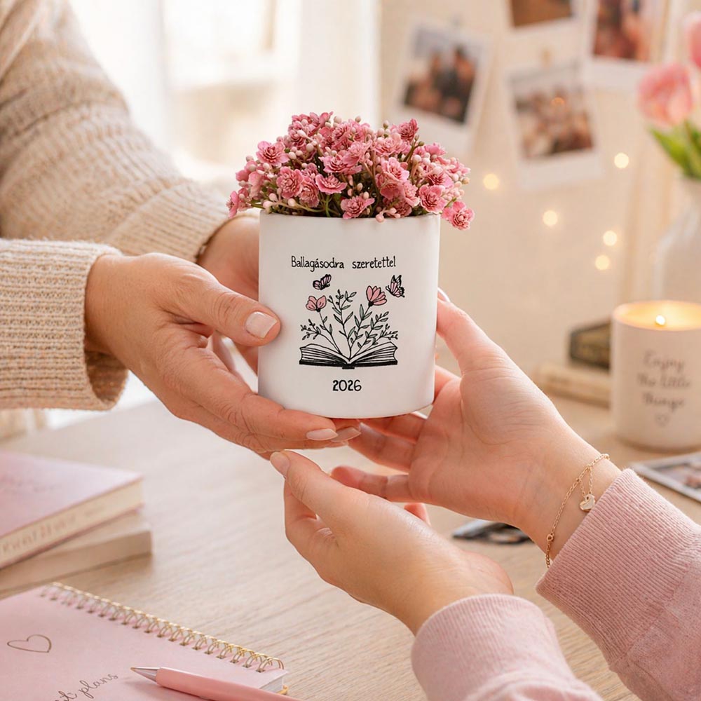 Egyedi ballagási ajándék - kaspó művirággal