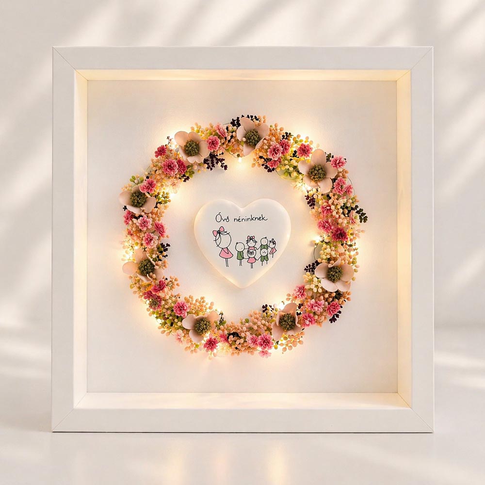 Egyedi pedagógus ajándék - 3D virágos képkeret LED világítással