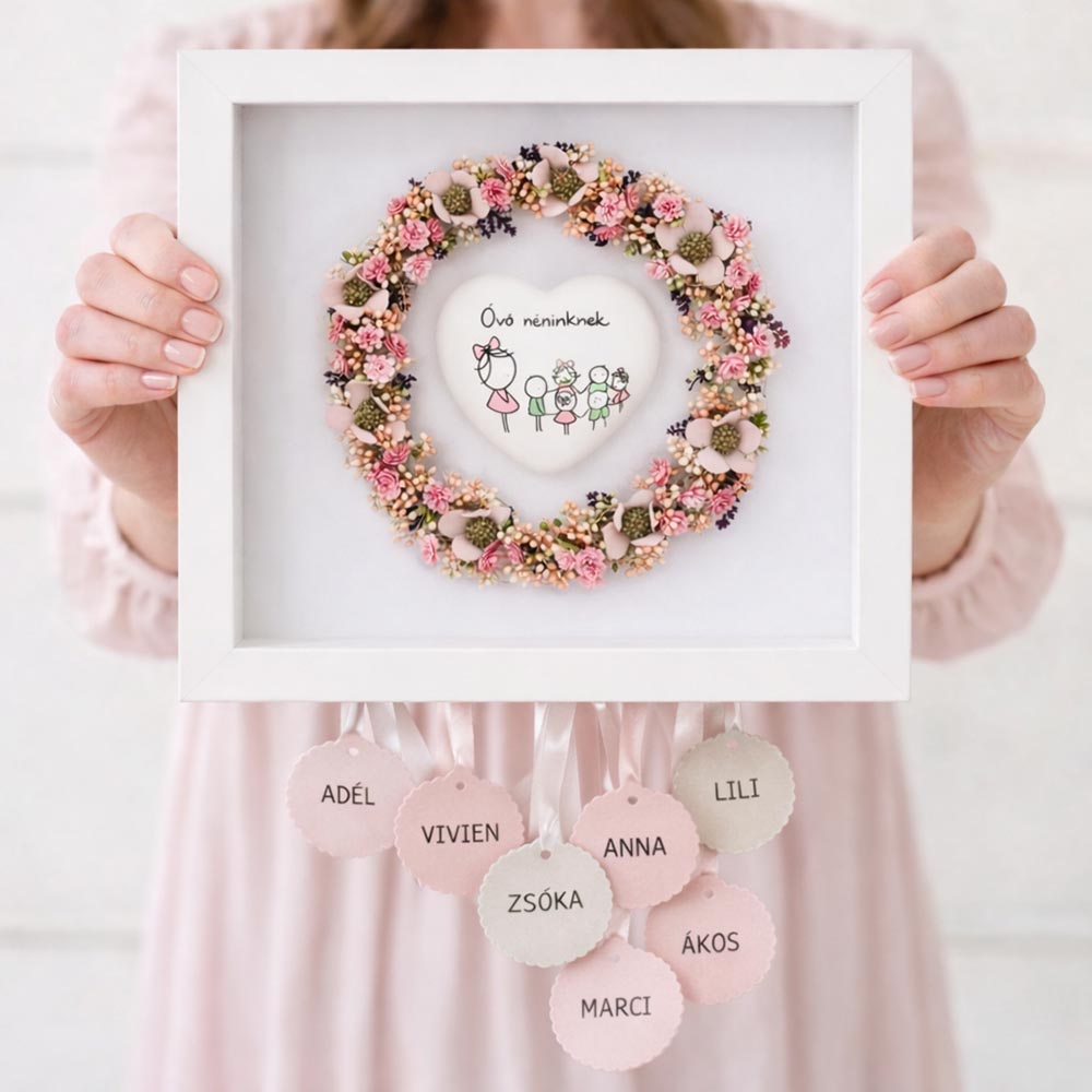 Egyedi pedagógus ajándék - 3D virágos képkeret LED világítással