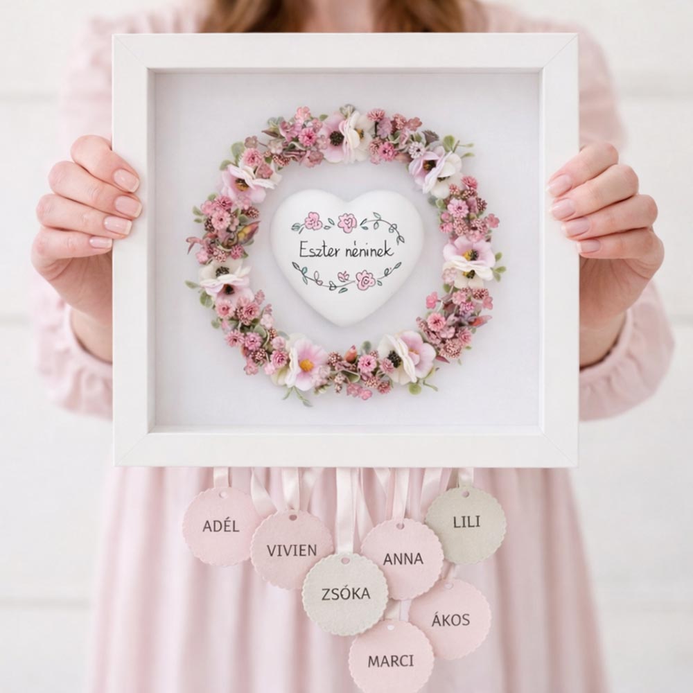 Egyedi pedagógus ajándék - 3D virágos képkeret LED világítással