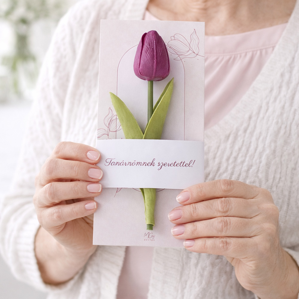 Pedagógus ajándék ballagásra - képeslap tulipánnal