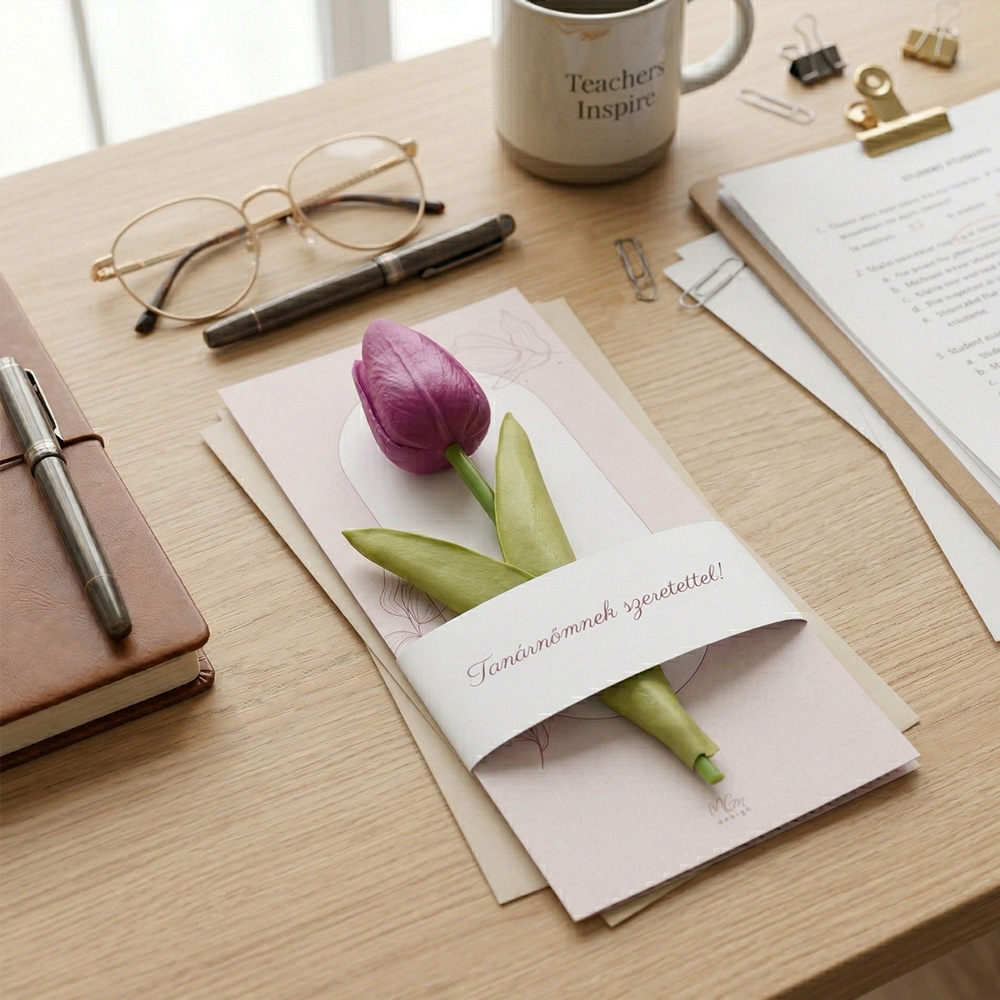 Pedagógus ajándék ballagásra - képeslap tulipánnal
