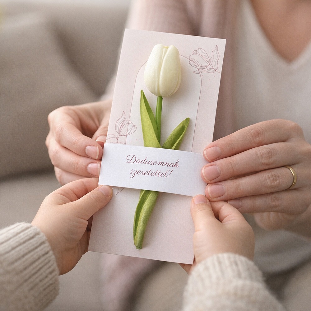 Pedagógus ajándék ballagásra - képeslap tulipánnal