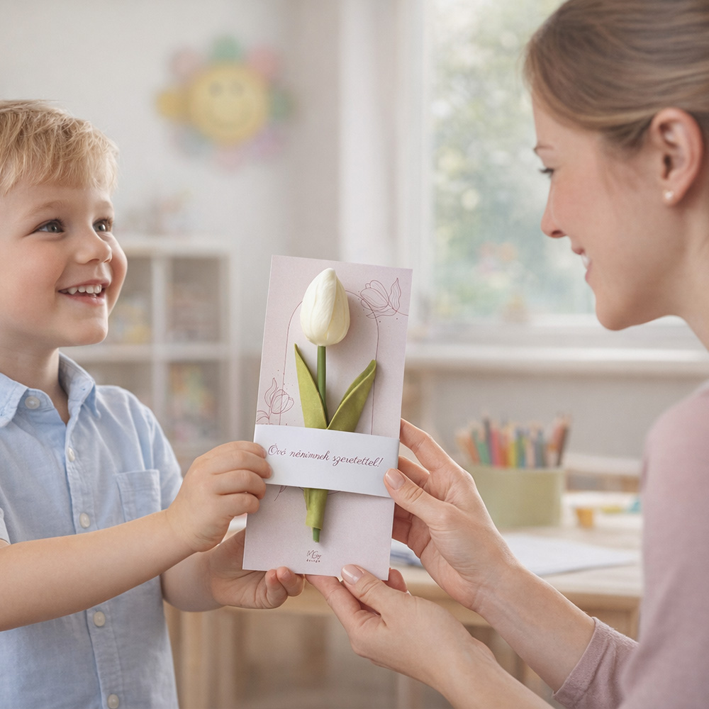 Pedagógus ajándék ballagásra - képeslap tulipánnal
