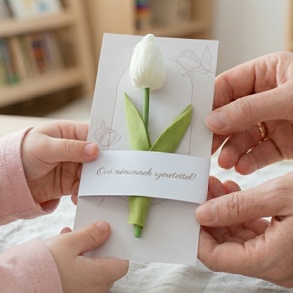Pedagógus ajándék ballagásra - képeslap tulipánnal