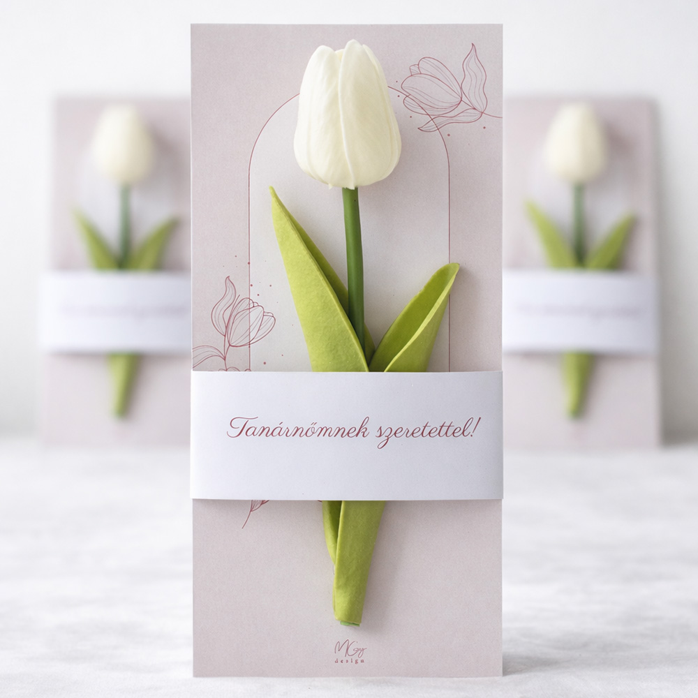 Pedagógus ajándék ballagásra - képeslap tulipánnal