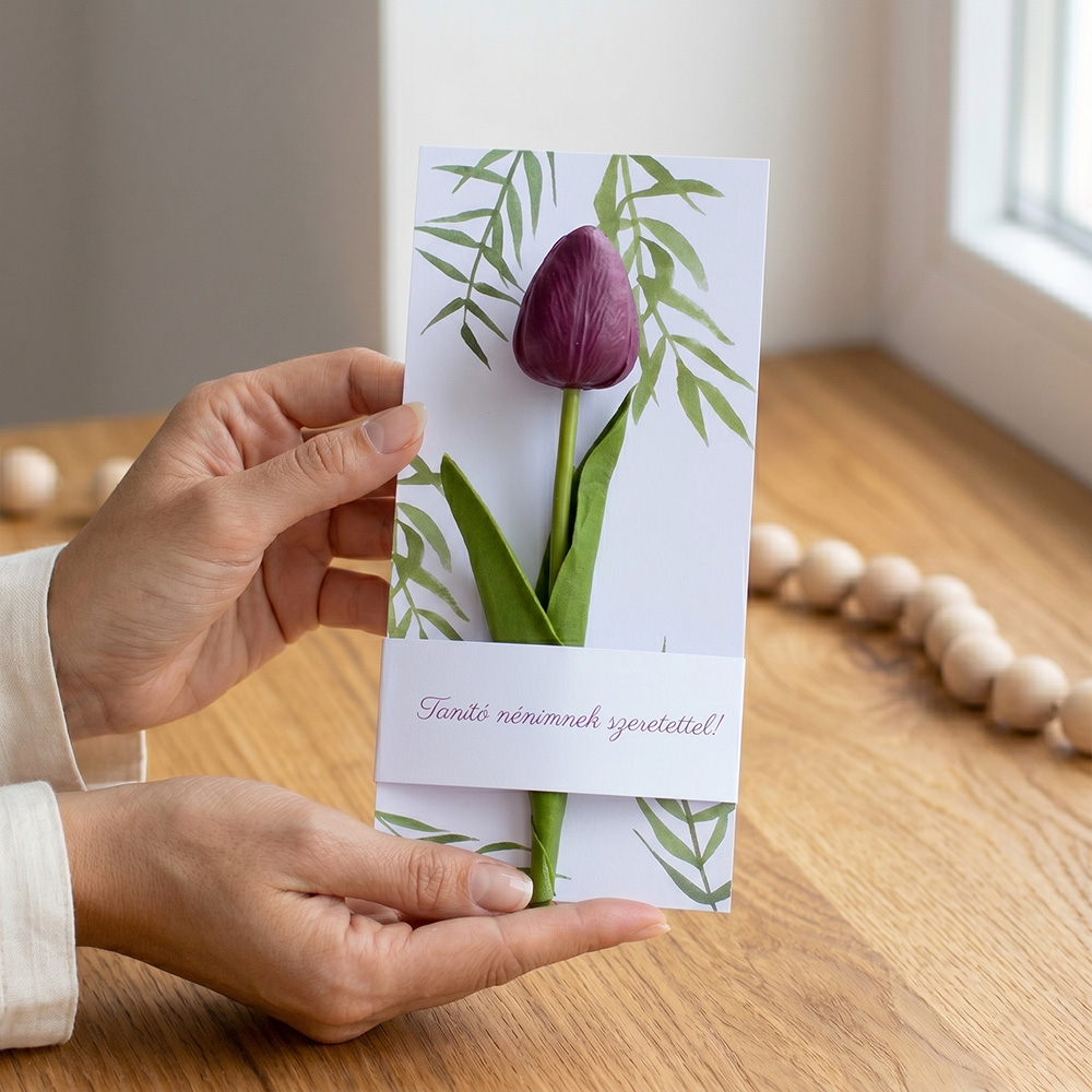Ballagási ajándék - képeslap tulipánnal