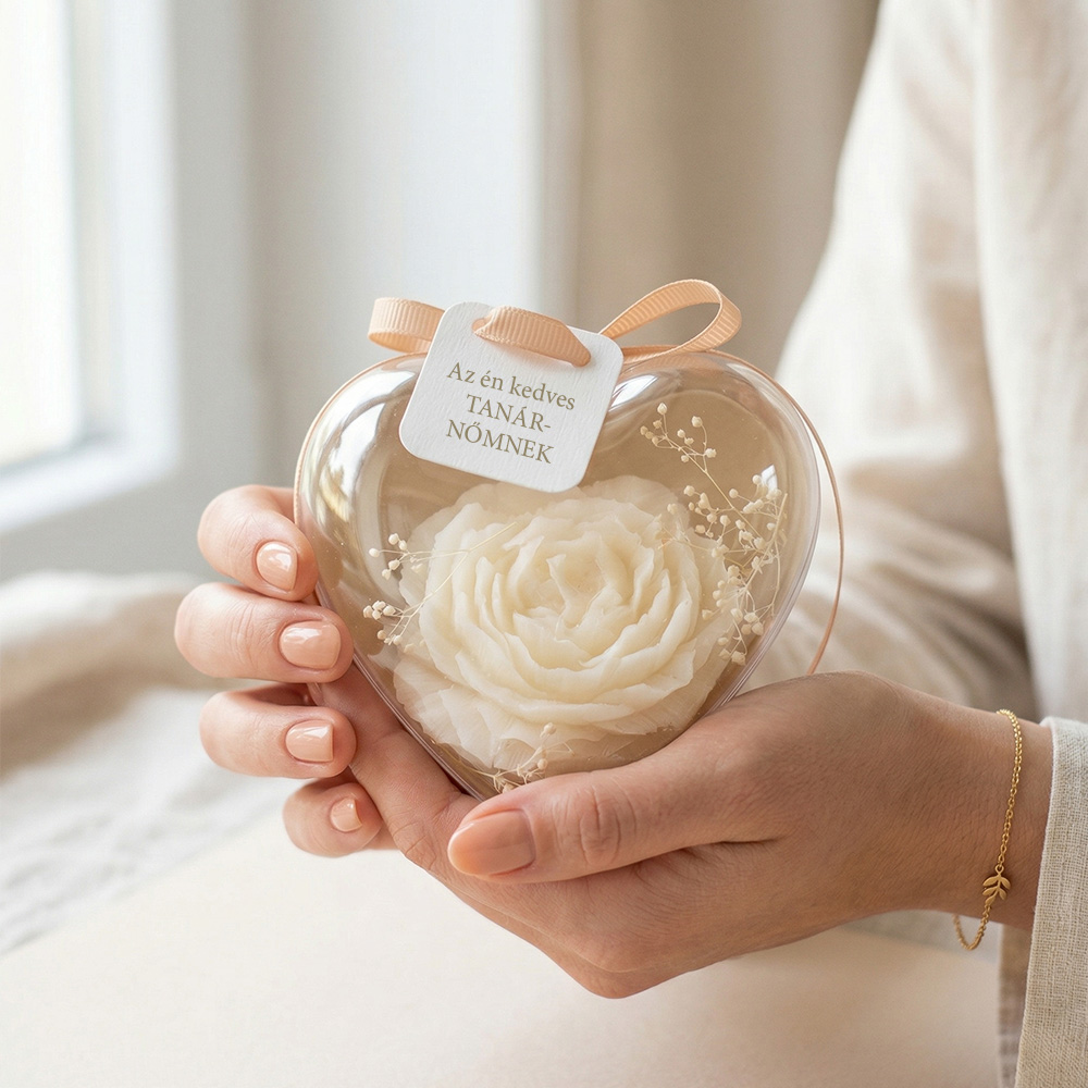 Pedagógus ajándék - paeonia gyertya szív alakú dobozban