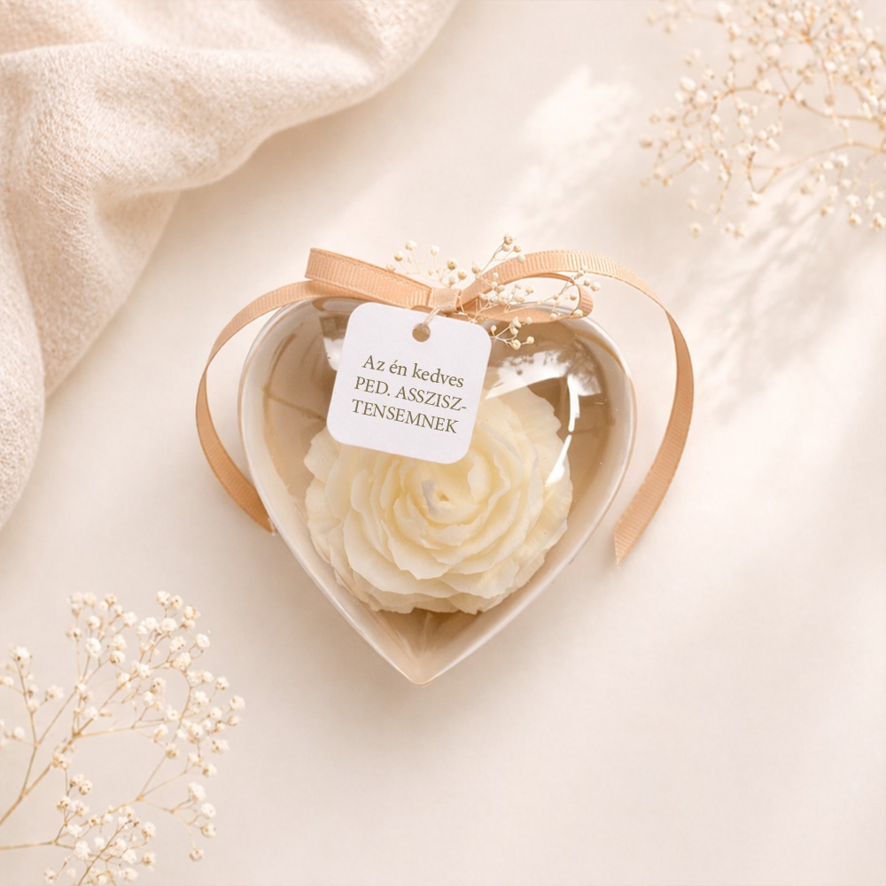 Pedagógus ajándék - paeonia gyertya szív alakú dobozban
