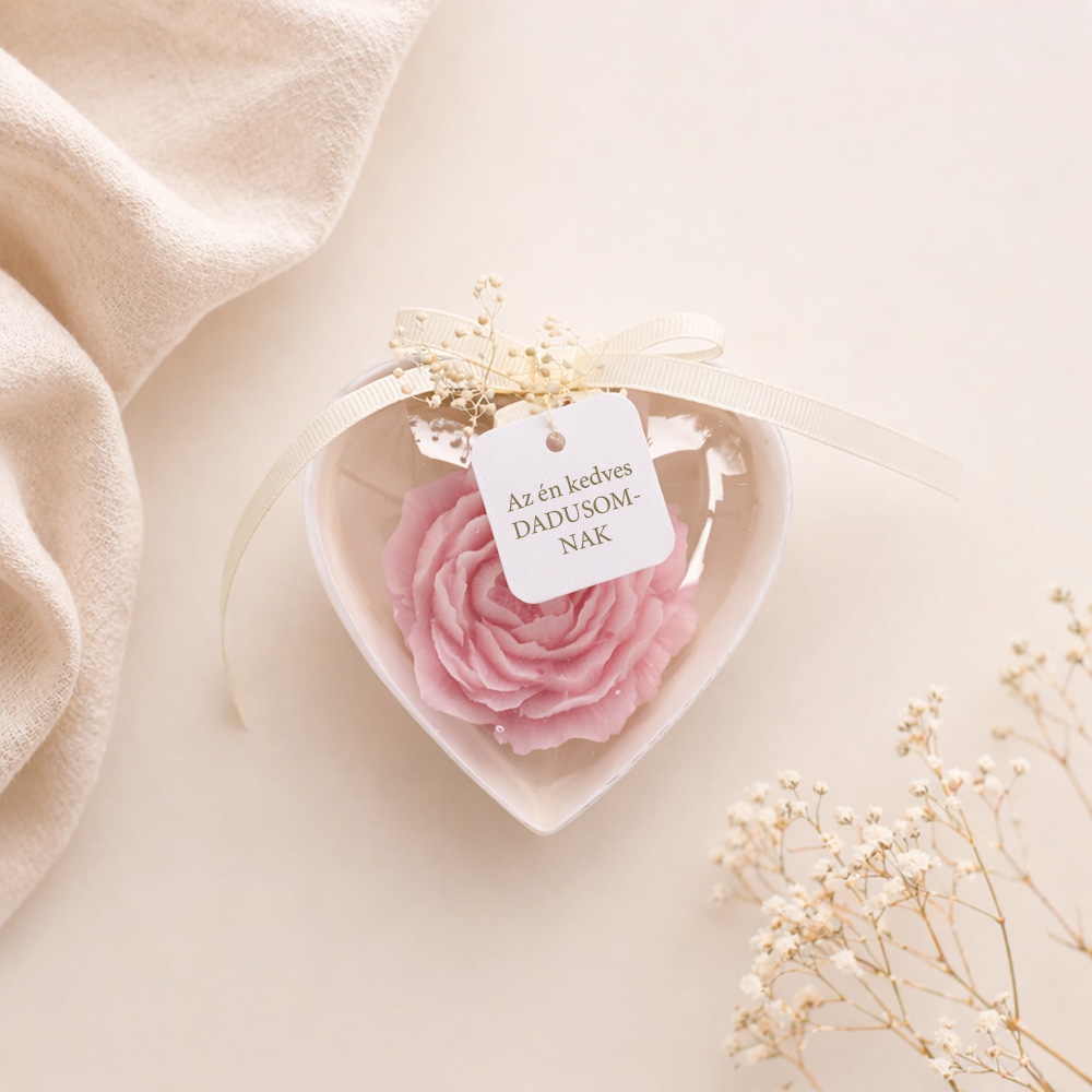 Pedagógus ajándék - paeonia gyertya szív alakú dobozban