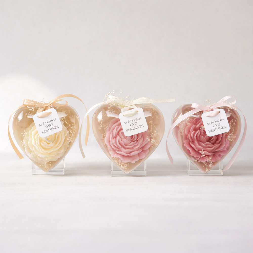 Pedagógus ajándék - paeonia gyertya szív alakú dobozban