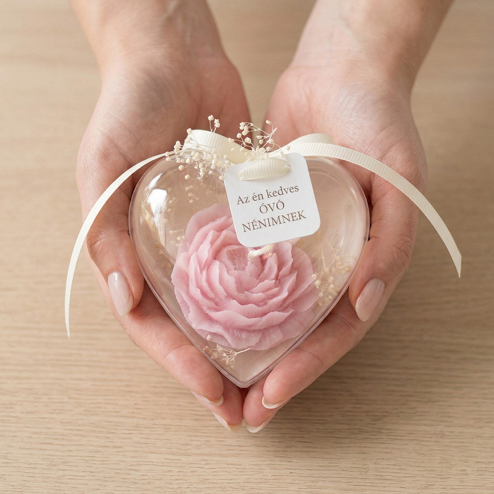 Pedagógus ajándék - paeonia gyertya szív alakú dobozban
