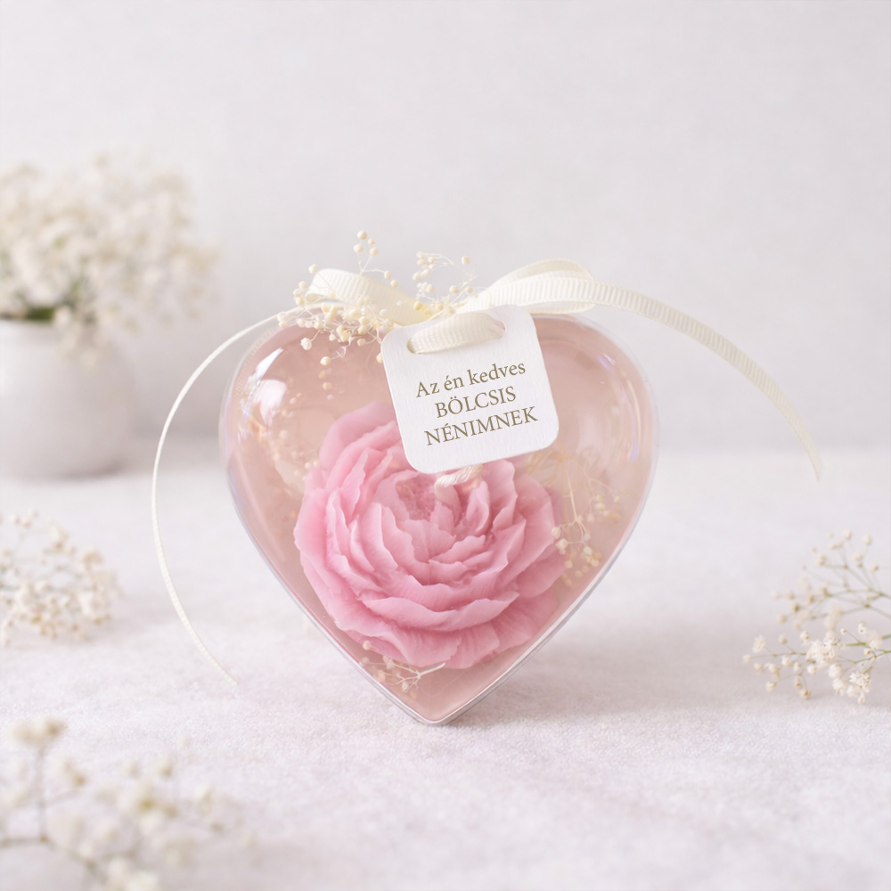 Pedagógus ajándék - paeonia gyertya szív alakú dobozban