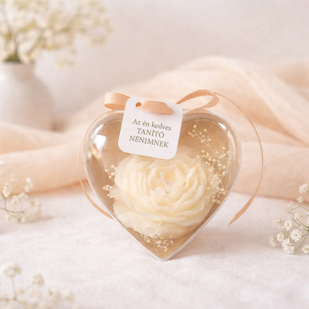 Pedagógus ajándék - paeonia gyertya szív alakú dobozban