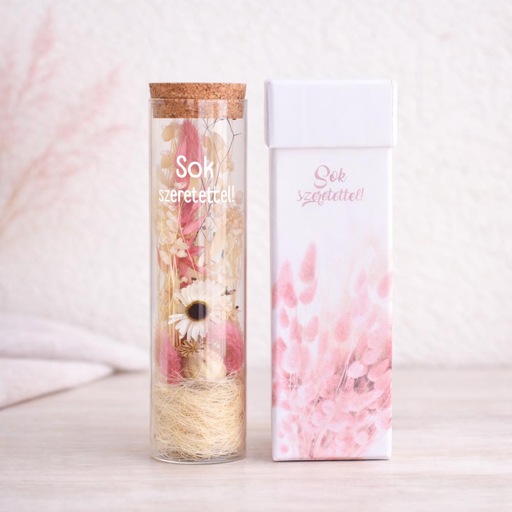 Szárazvirág üveg ajándék hölgyeknek