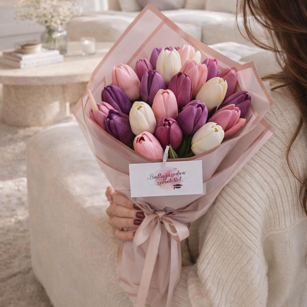 Szép ballagási tulipán csokor lányoknak