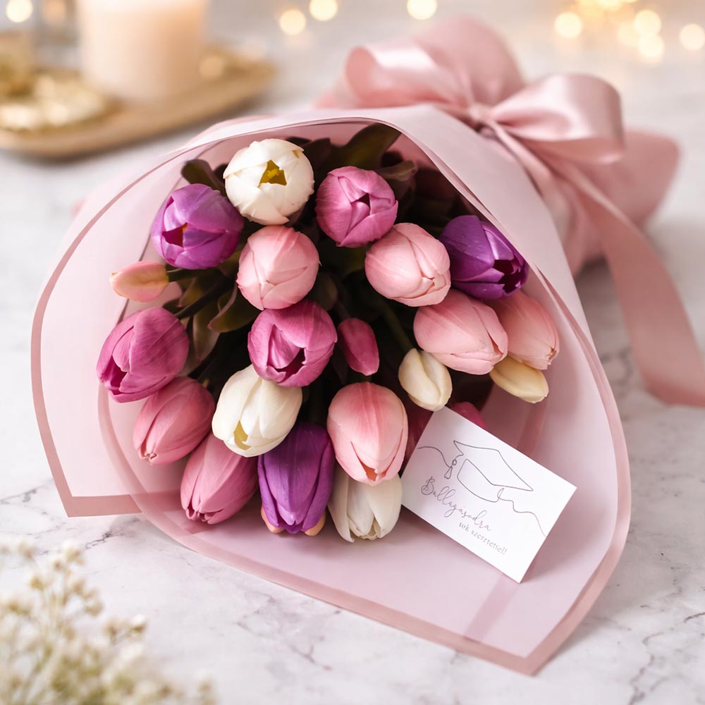 Szép ballagási tulipán csokor lányoknak