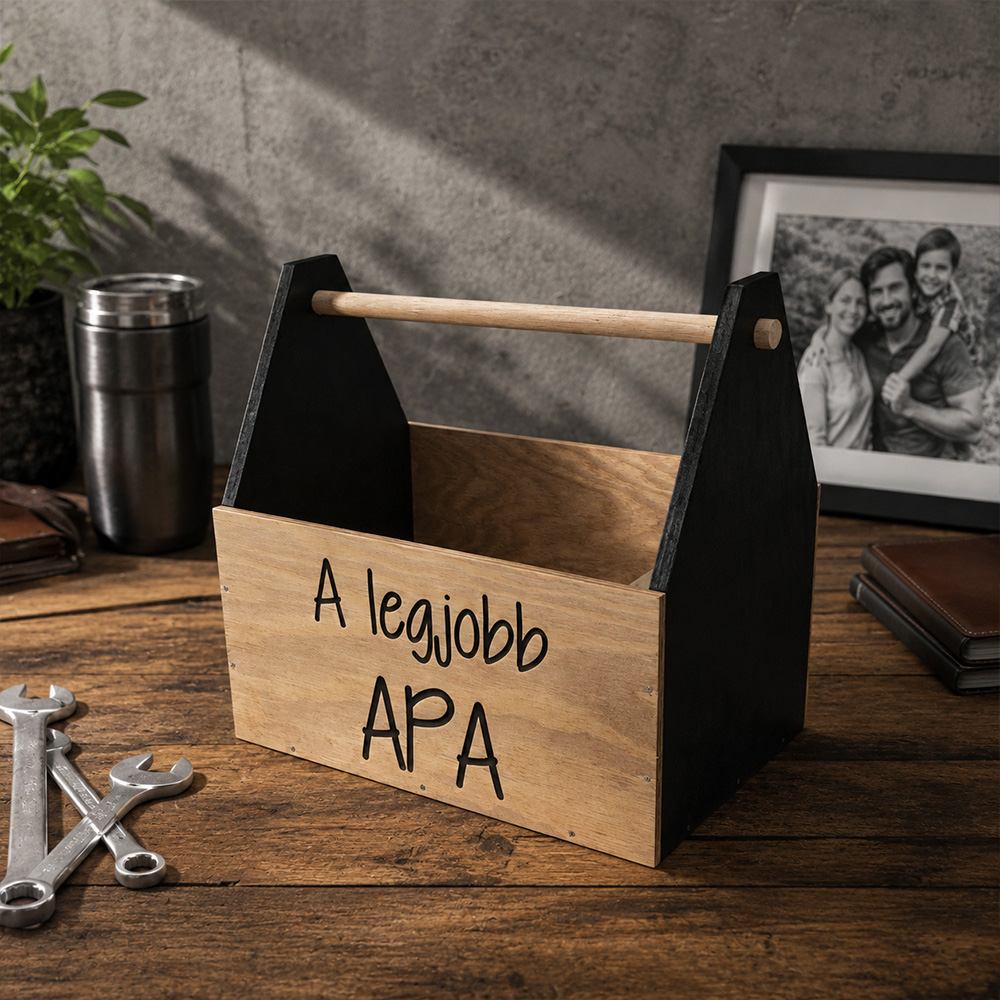 Apák napi ajándék - fa szerszámosláda felirattal