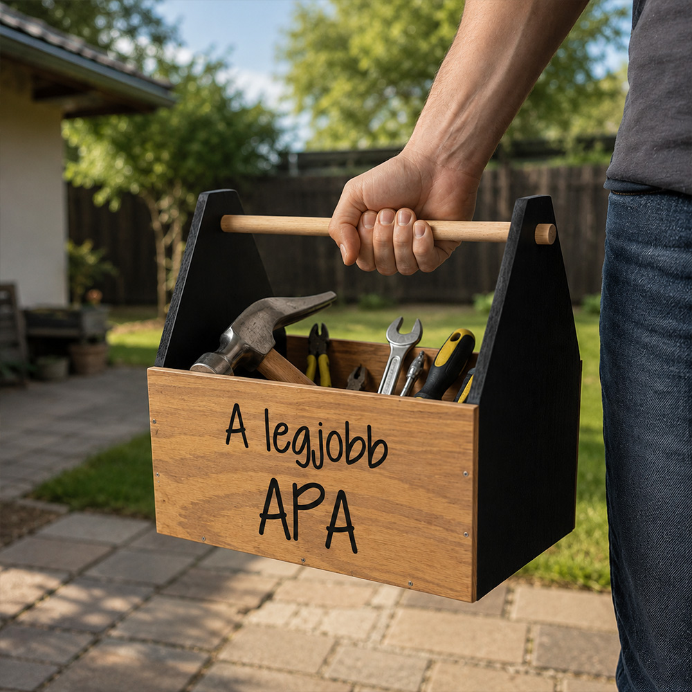 Apák napi ajándék - fa szerszámosláda felirattal