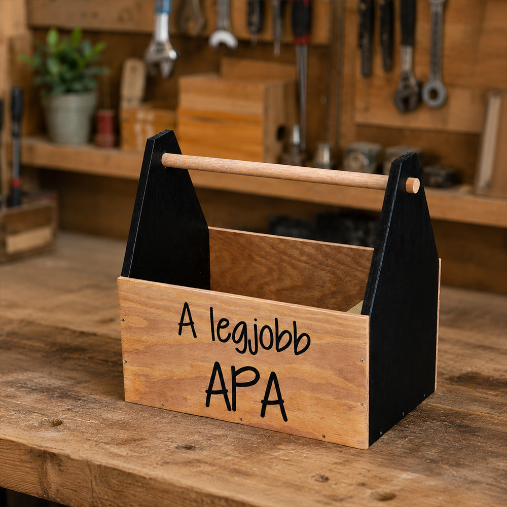 Apák napi ajándék - fa szerszámosláda felirattal