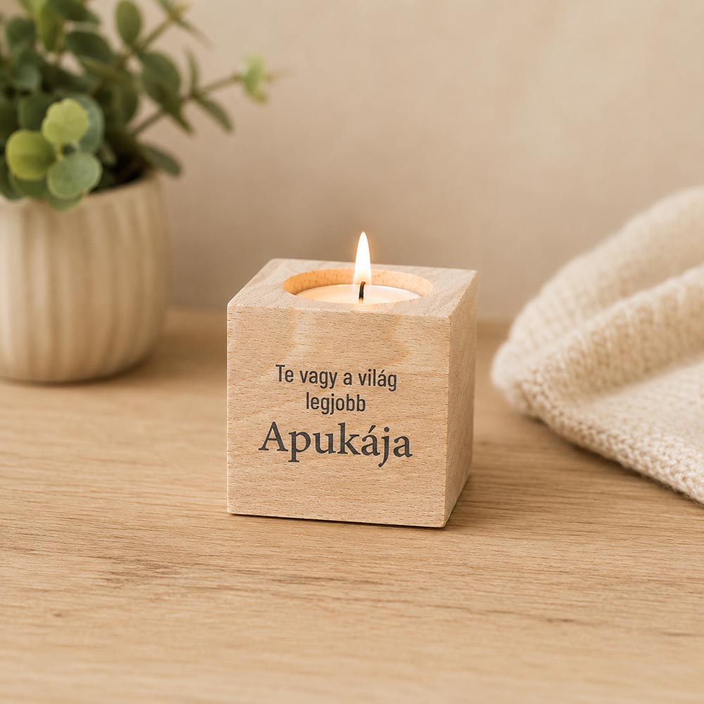 Apák napi fakocka ajándék - mécsestartóval