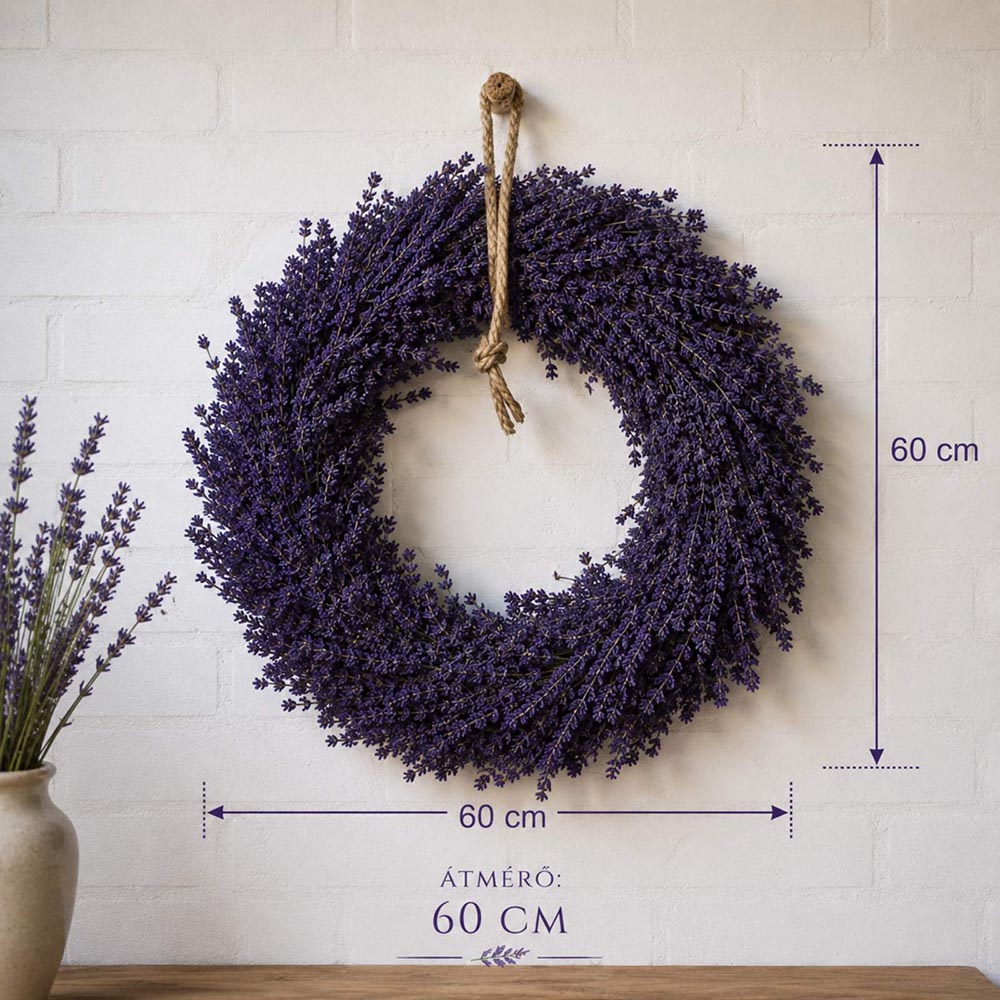 Nagyméretű levendula ajtókoszorú - 60 cm