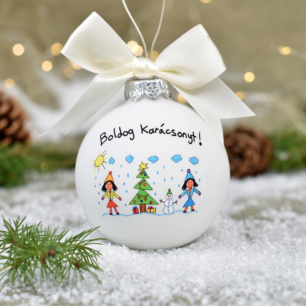 Egyedi gyerekrajzos karácsonyfagömb