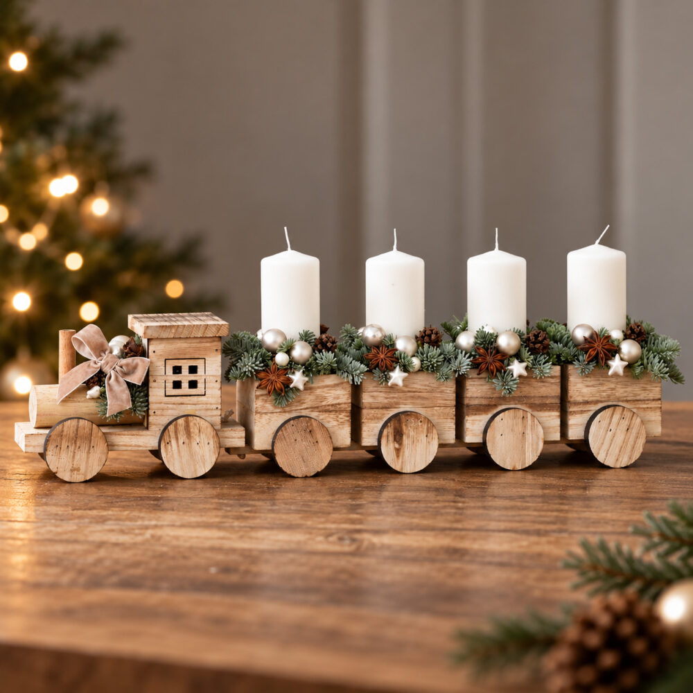 Karácsonyi kisvonat adventi asztaldísz