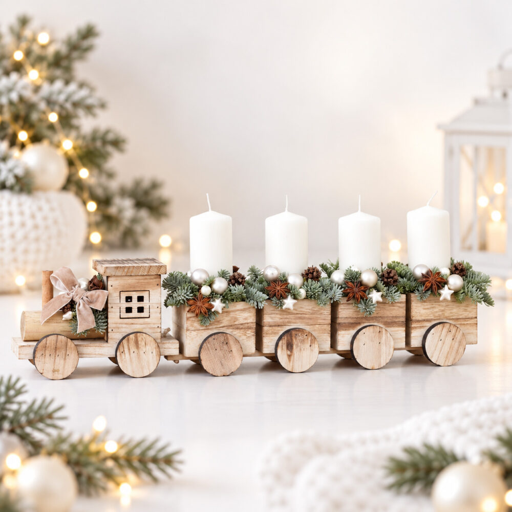 Karácsonyi kisvonat adventi asztaldísz