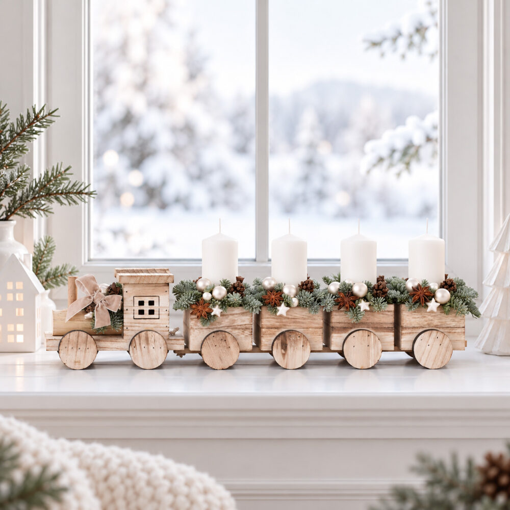 Karácsonyi kisvonat adventi asztaldísz