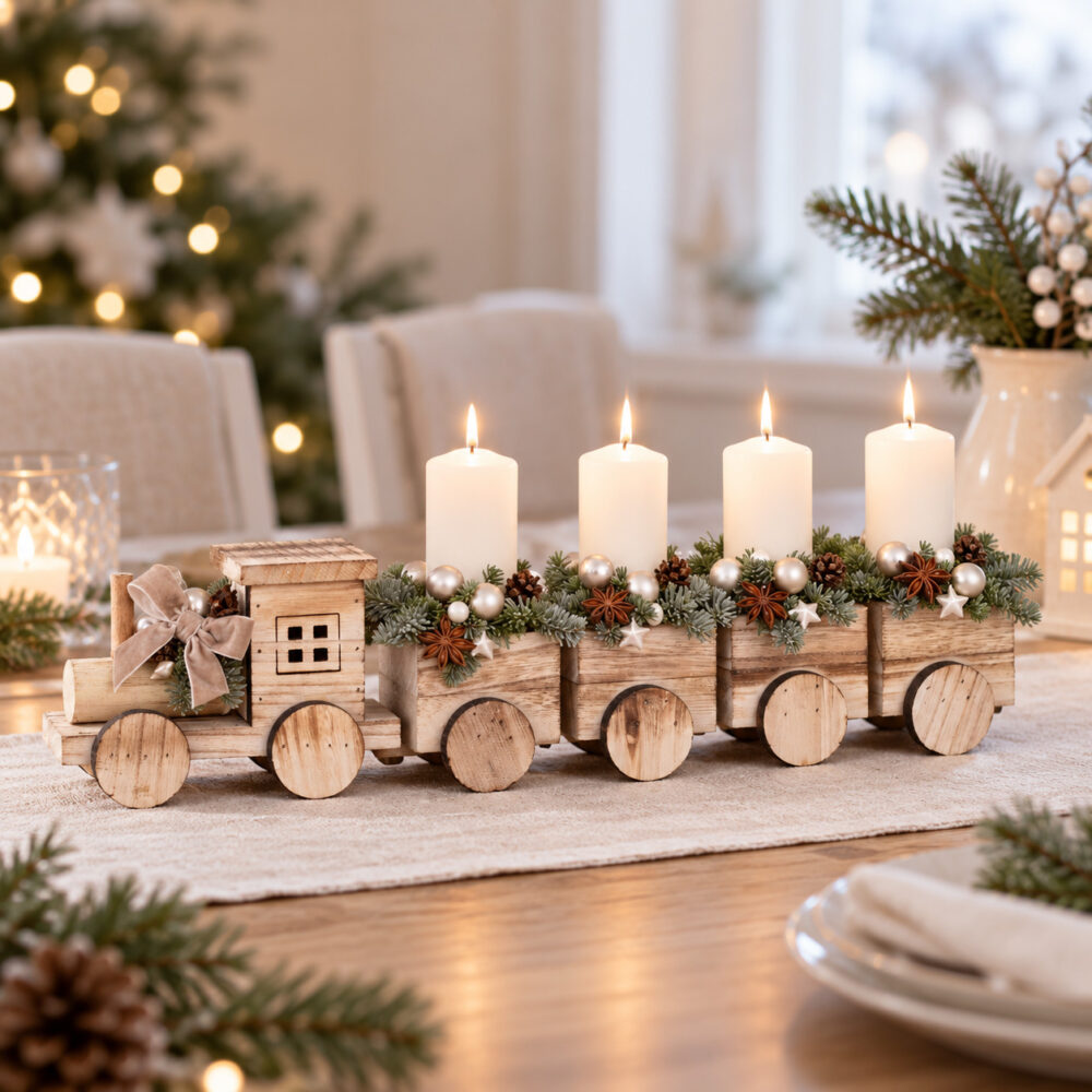 Karácsonyi kisvonat adventi asztaldísz