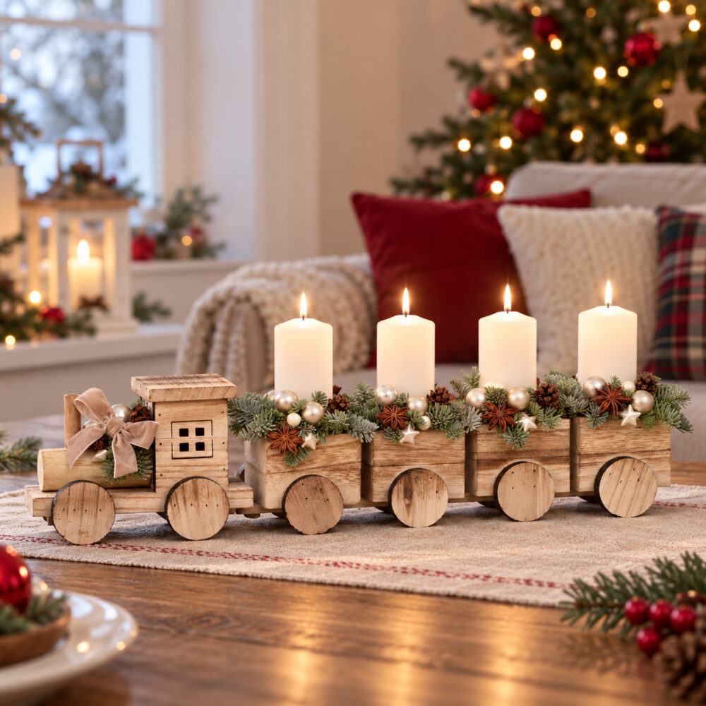 Karácsonyi kisvonat adventi asztaldísz