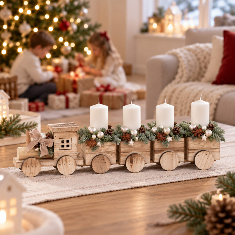 Karácsonyi kisvonat adventi asztaldísz