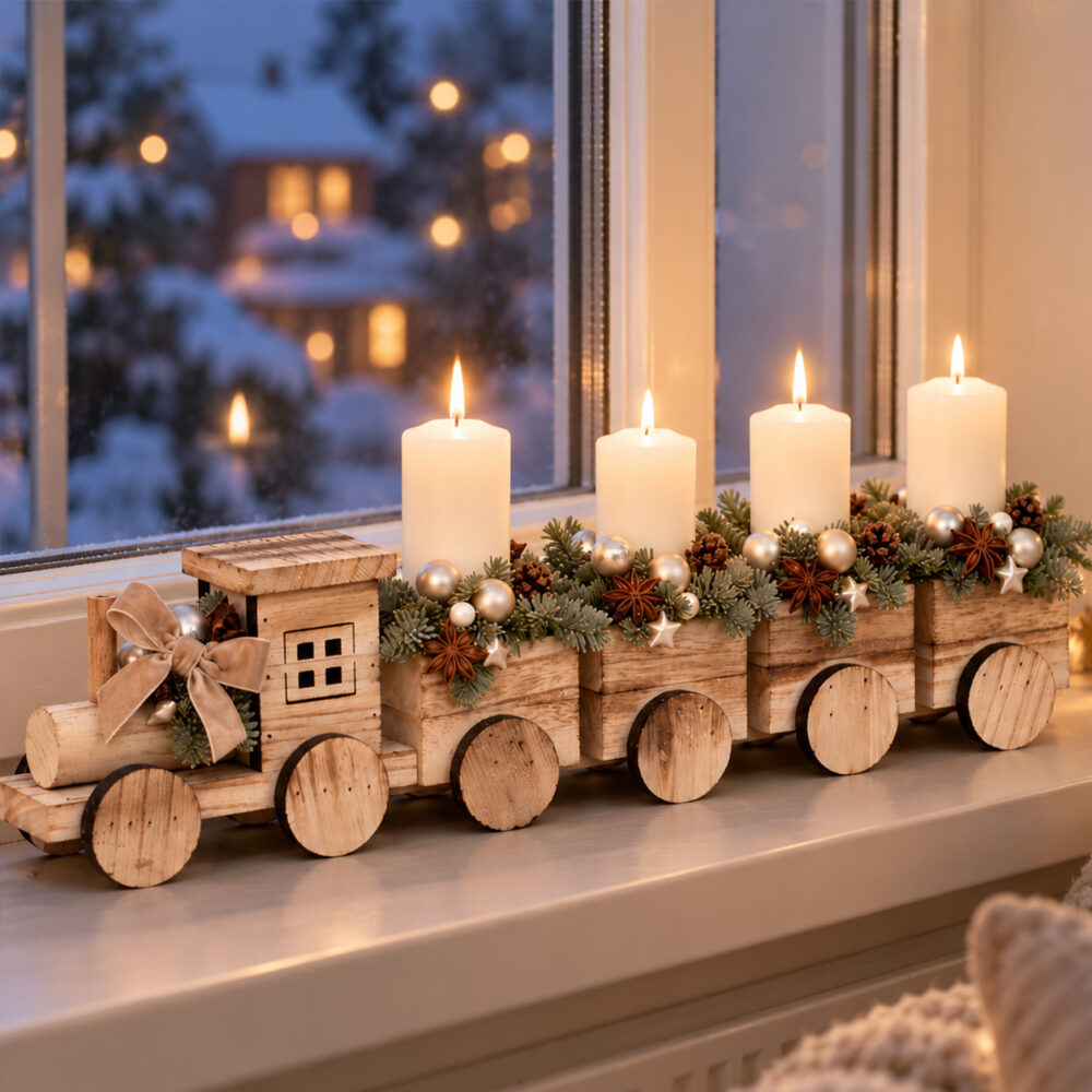 Karácsonyi kisvonat adventi asztaldísz