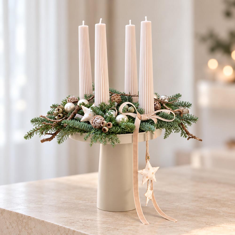 Natúr adventi asztaldísz